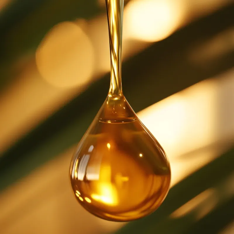 Golden drop of warm wax falling against soft light